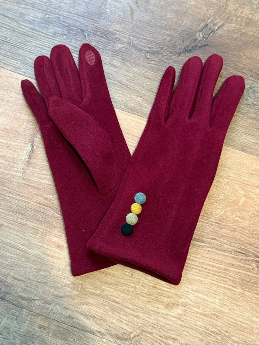 Women's Burgundy Gloves with Decorative Buttons